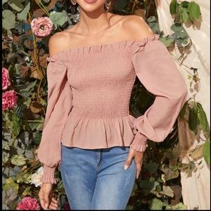 Shein Frill trim shirred peplum chiffon blouse